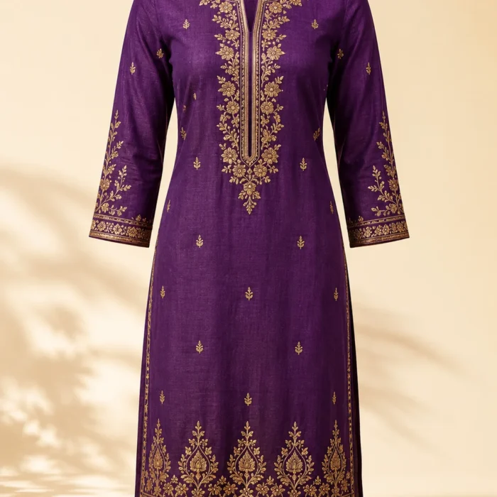 Royal Purple Embroidered Cotton Kurti