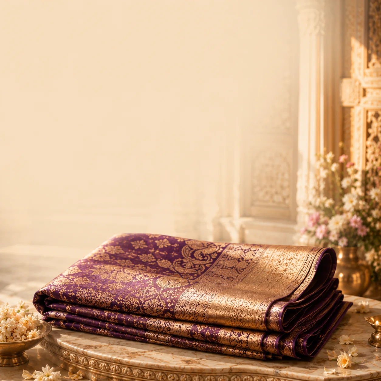 Silk sari on a marble pedestal