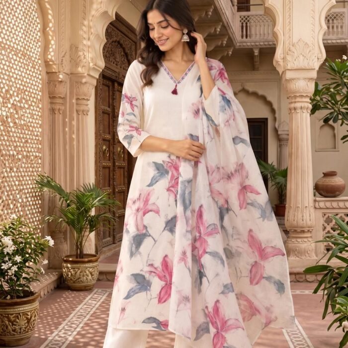 Emerald Grace Linen Stitched Suit